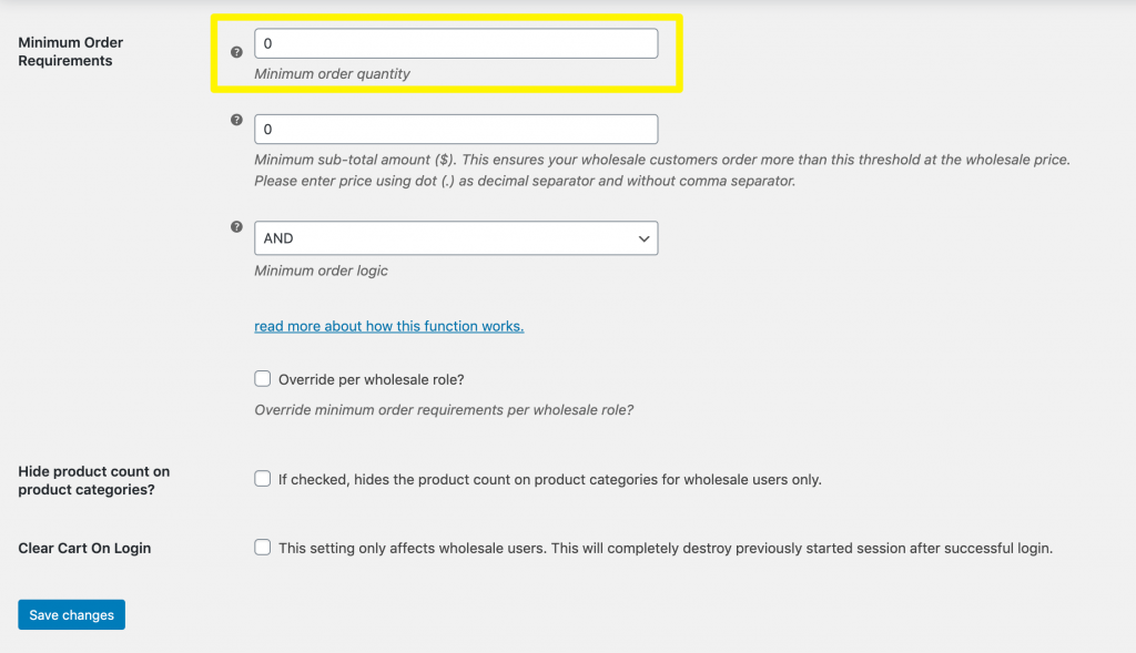 global-wholesale-minimums - Wholesale Suite Setting a global wholesale product minimum.