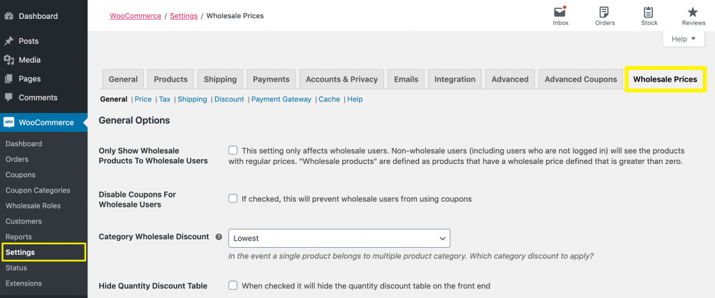 wholesale-prices-settings - Wholesale Suite Accessing the Wholesale Prices settings.