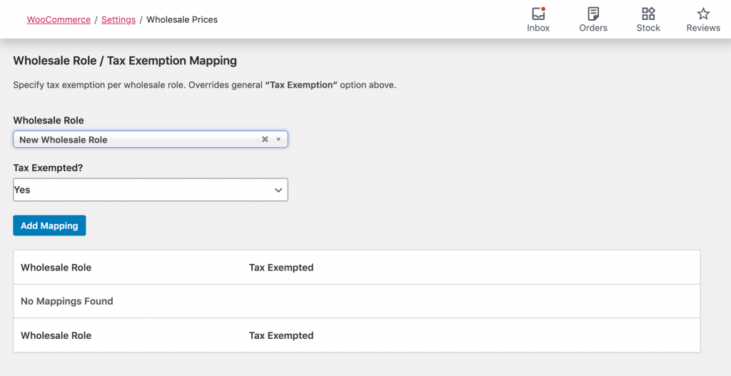 Adding tax exempt status to a wholesale user role.