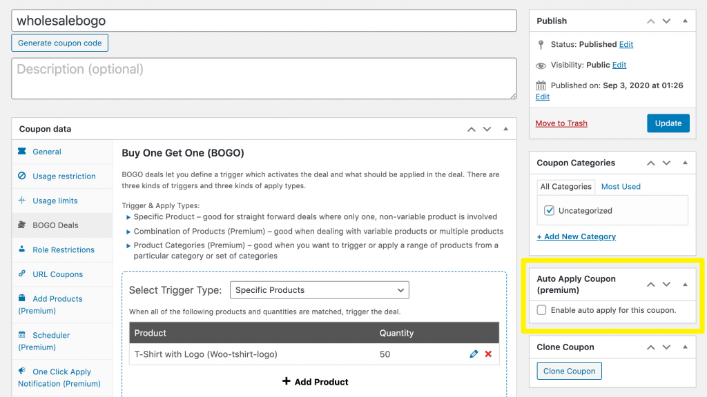 Enabling auto-apply in Advanced Coupons Premium.
