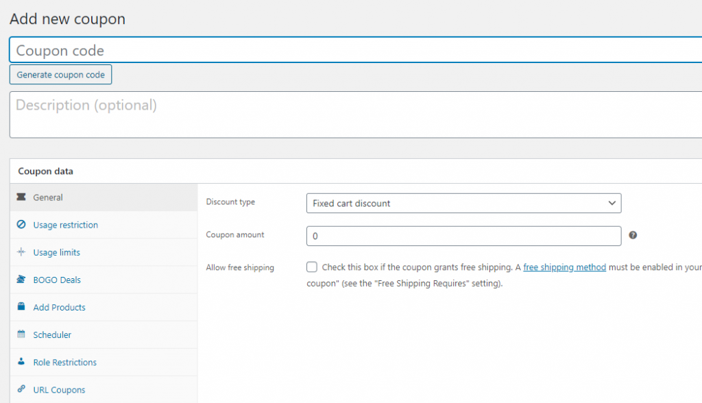 Creating a new coupon using Advanced Coupons
