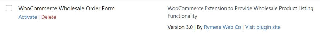 Activating WooCommerce Wholesale Order Form plugin
