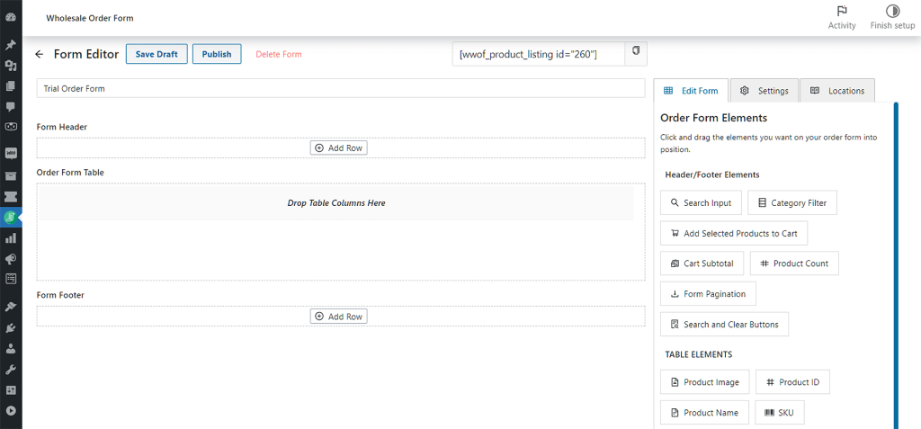 You need to create or edit a Wholesale Order Form to choose how to display your product variations.
