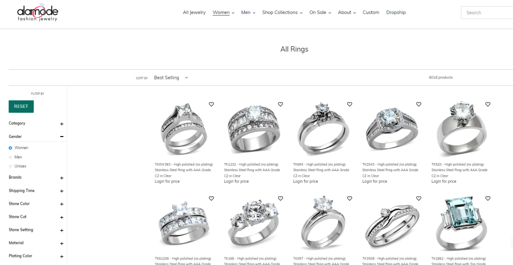 Alamode-Fashion-Jewelry- - Wholesale Suite Screenshot of the Alamode Fashion Jewelry Homepage, featuring silver rings for women.