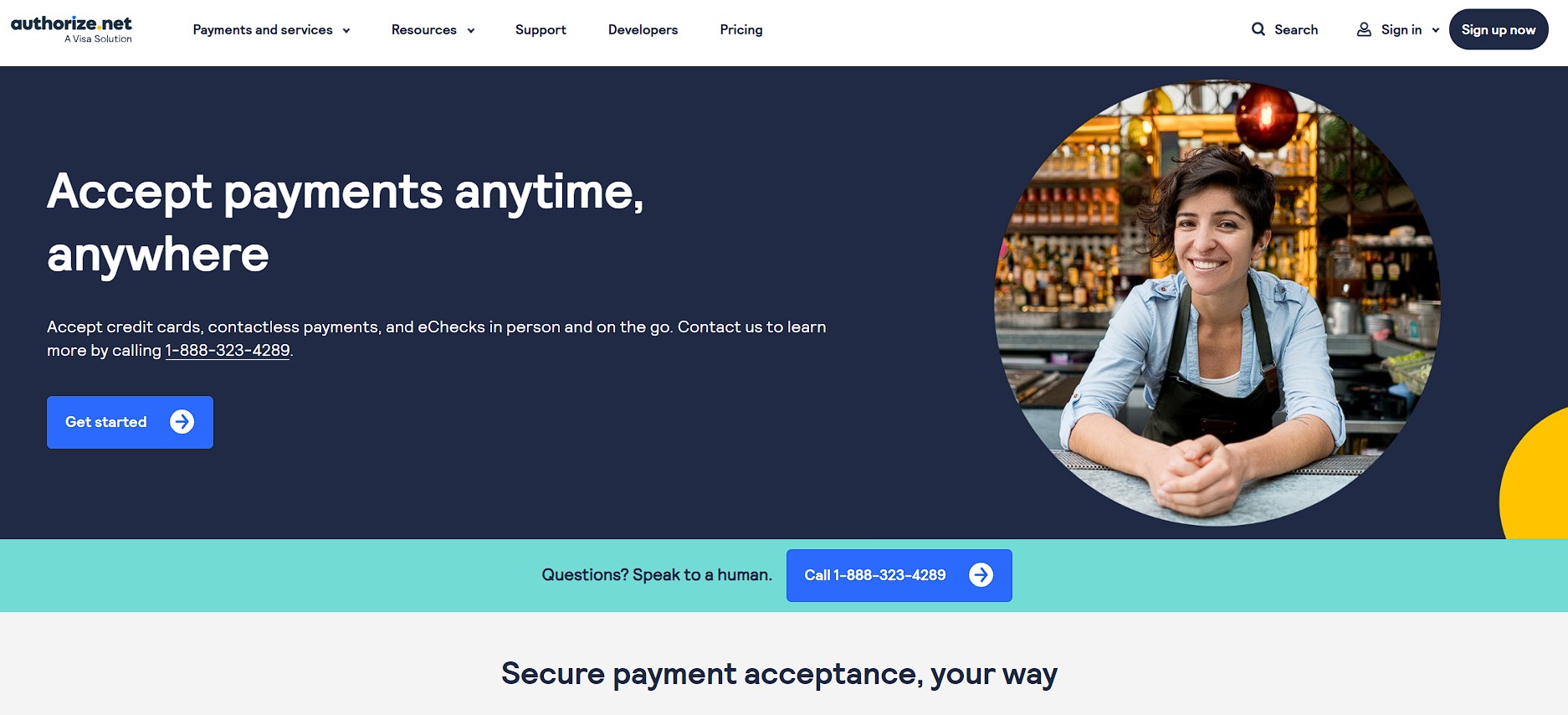 wws-authorize-net - Wholesale Suite Authorize.net homepage with a banner promoting their payment solutions