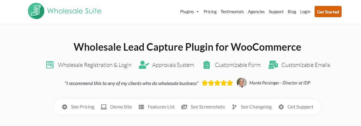 Wholesale Lead Capture plugin landing page
