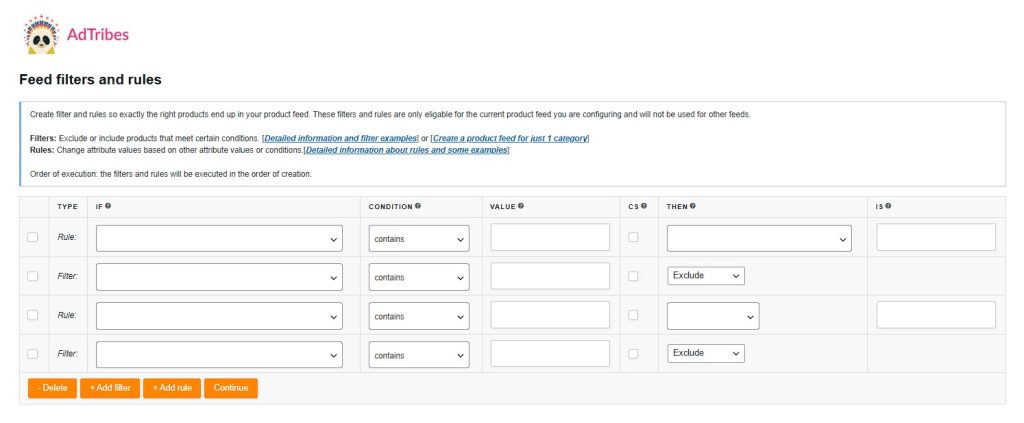wws-filters-rules - Wholesale Suite Feed Filters and Rules interface in the AdTribes Product Feed Elite plugin